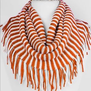 Game Day Infinity Fringe Scarf. Orange/White